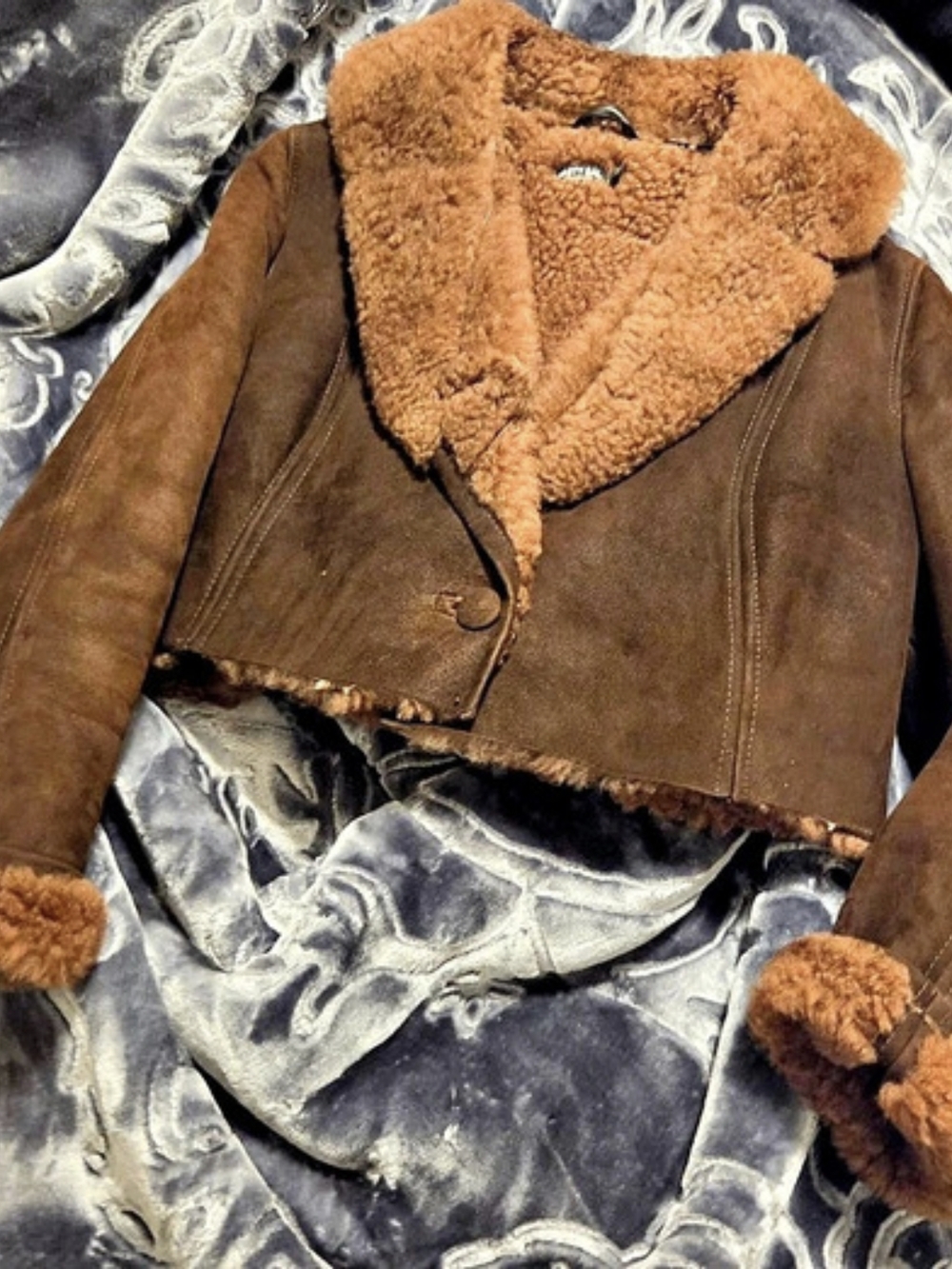 Nasty Gal Cropped Jacket in Brown Size Medium/large